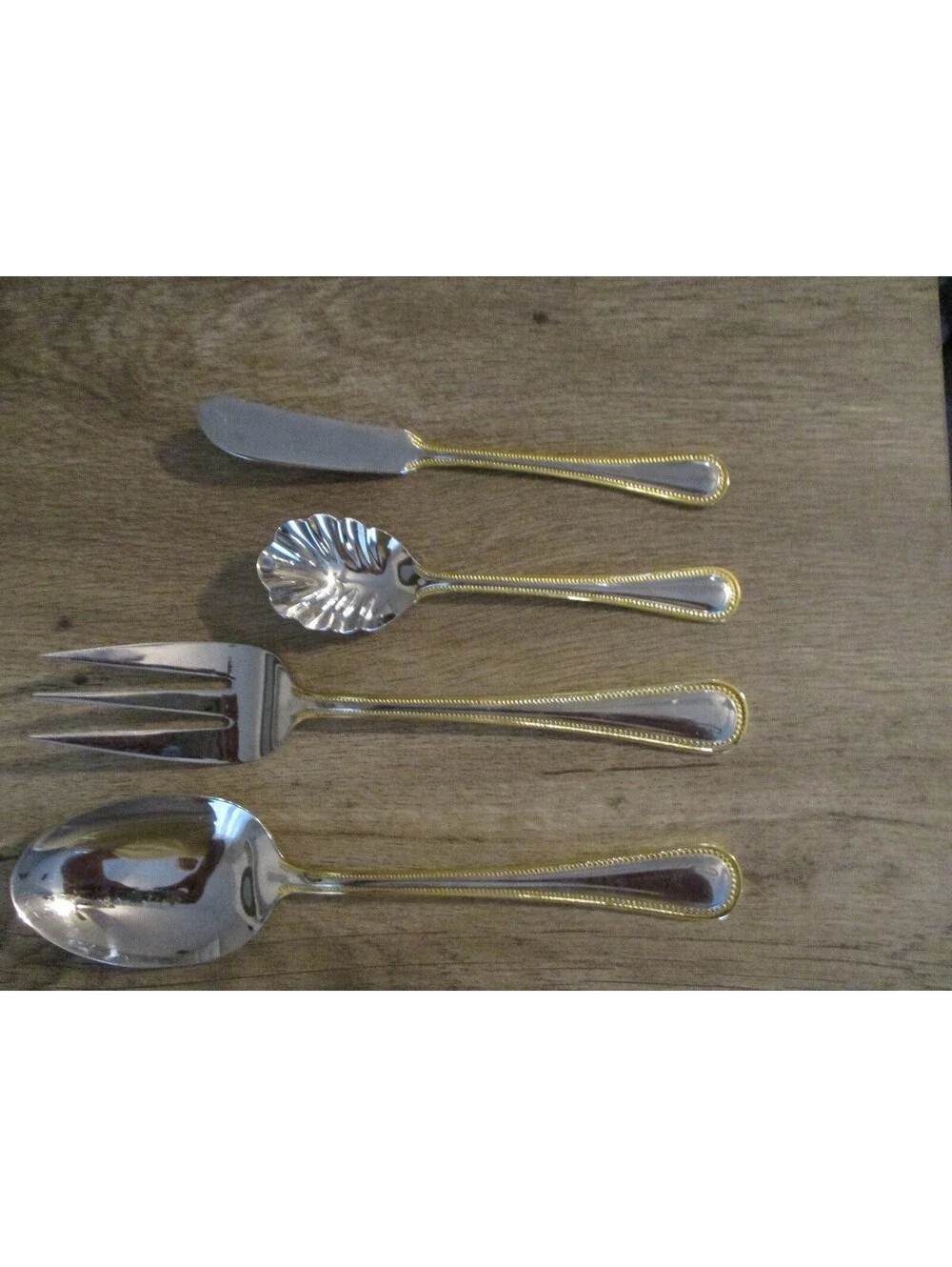 International Silver PEARL GOLD ACCENT Hostess Serving Set 4-Piece Spoon Fork